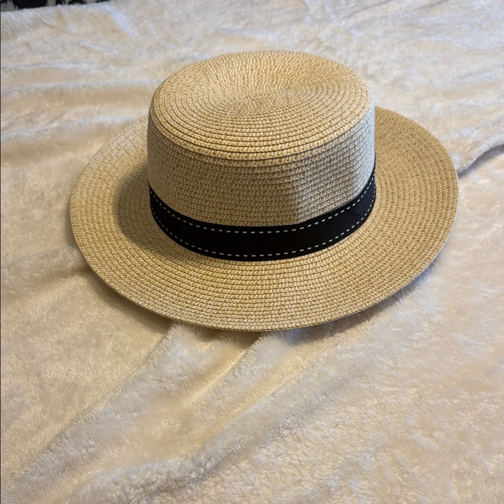 Stylish Tan Straw Hat with Black Band